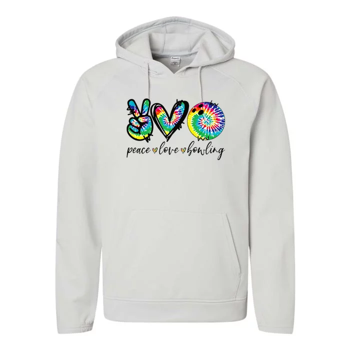 Peace Love Bowling Tie Dye Cute Bowling Lovers Performance Fleece Hoodie