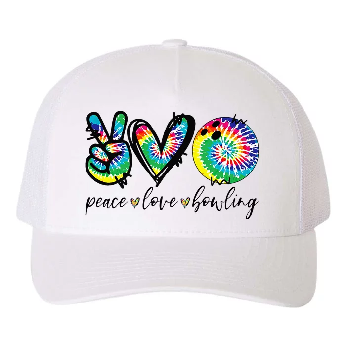 Peace Love Bowling Tie Dye Cute Bowling Lovers Yupoong Adult 5-Panel Trucker Hat