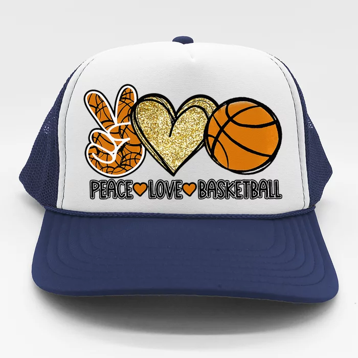 Peace Love Basketball Heart Ball Sports Team Game Player Trucker Hat