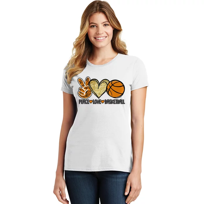 Peace Love Basketball Heart Ball Sports Team Game Player Women's T-Shirt