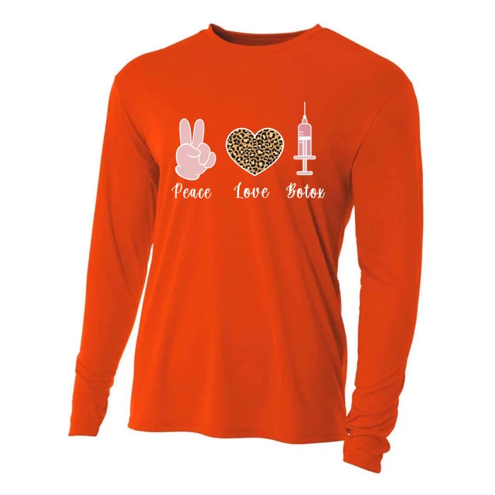 Peace Love Botox Nurse Injector Aesthetic Nursing Funny Gift Cooling Performance Long Sleeve Crew