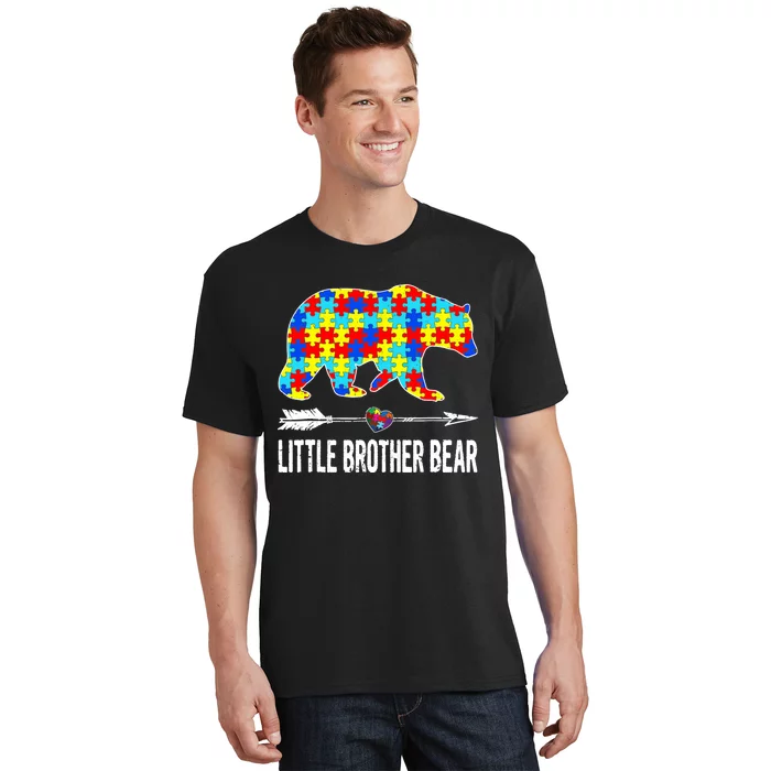 Proud Little Brother Bear Autism Awareness Gifts Boy T-Shirt