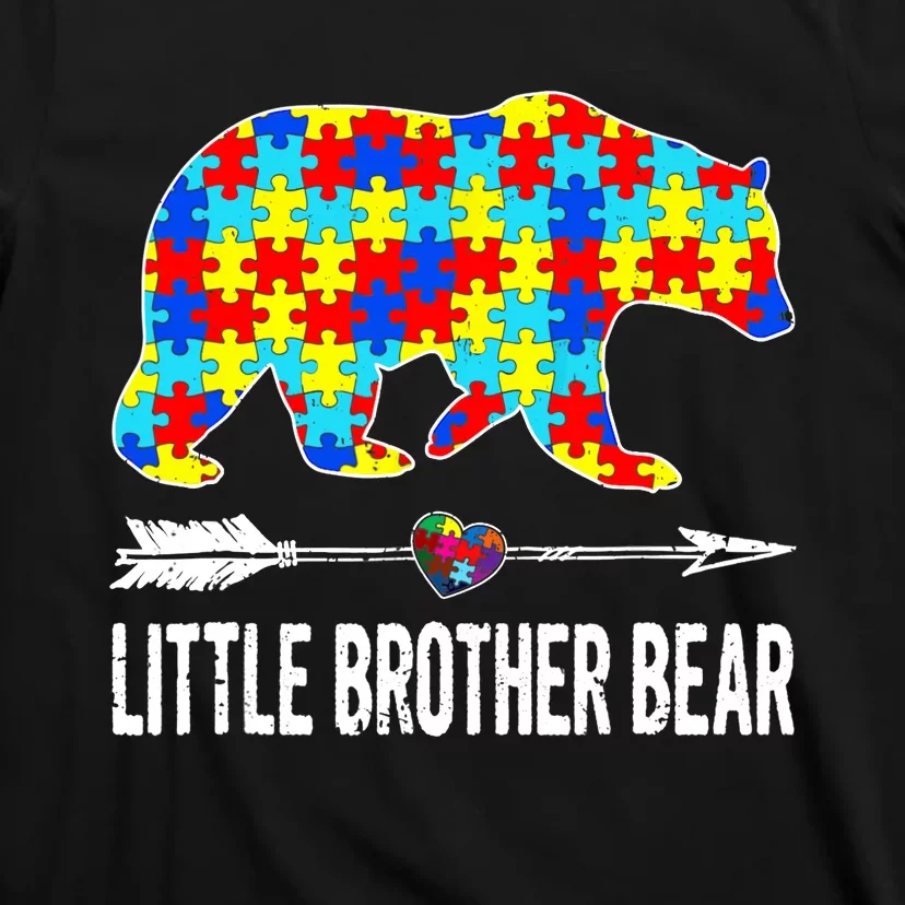 Proud Little Brother Bear Autism Awareness Gifts Boy T-Shirt