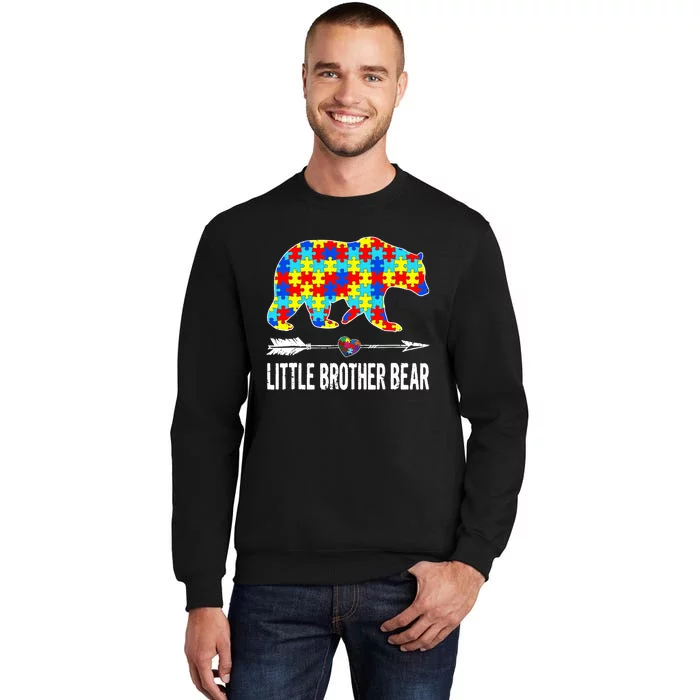 Proud Little Brother Bear Autism Awareness Gifts Boy Tall Sweatshirt