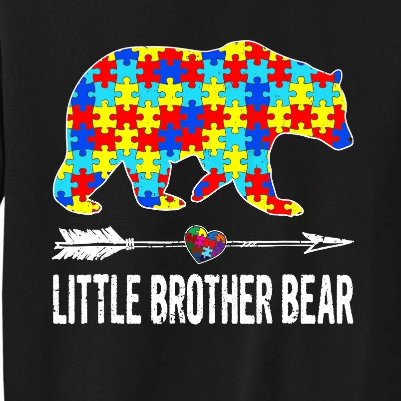 Proud Little Brother Bear Autism Awareness Gifts Boy Tall Sweatshirt