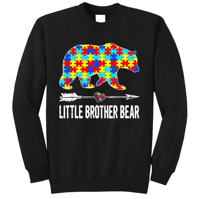 Proud Little Brother Bear Autism Awareness Gifts Boy Tall Sweatshirt