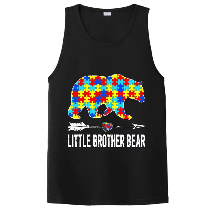 Proud Little Brother Bear Autism Awareness Gifts Boy Performance Tank