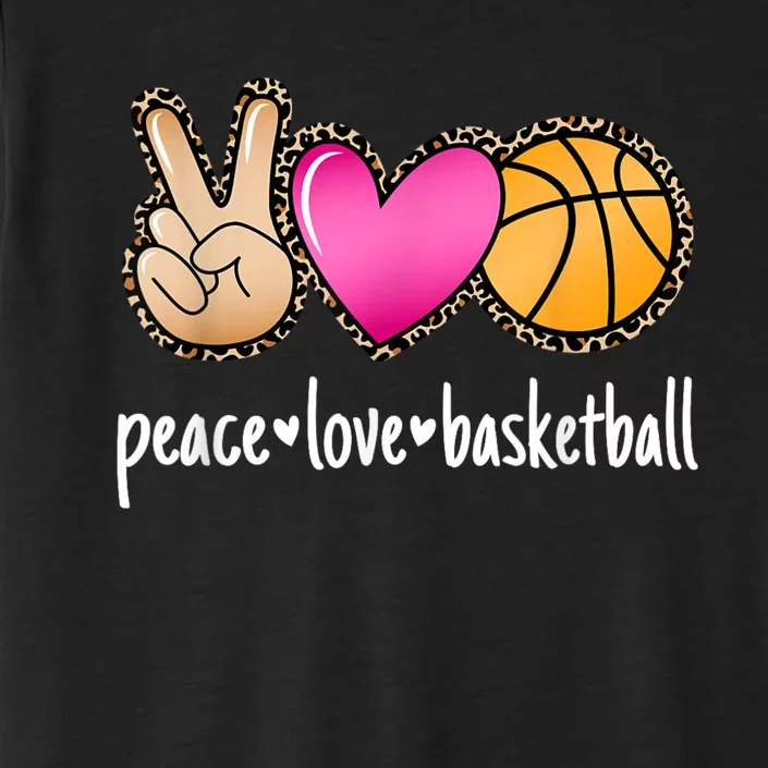 Peace Love Basketball Leopard Print Girls Women Basketball ChromaSoft Performance T-Shirt