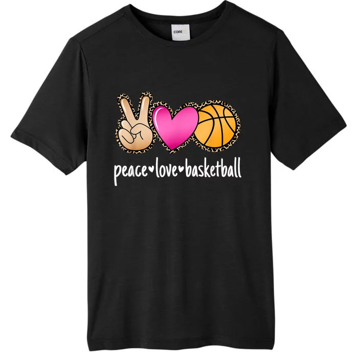 Peace Love Basketball Leopard Print Girls Women Basketball ChromaSoft Performance T-Shirt