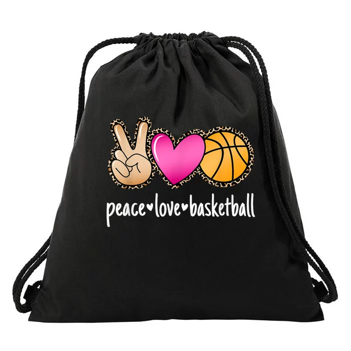 Peace Love Basketball Leopard Print Girls Women Basketball Drawstring Bag