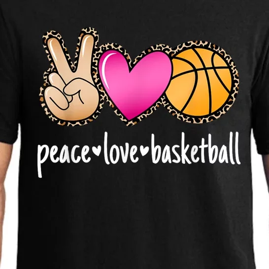 Peace Love Basketball Leopard Print Girls Women Basketball Pajama Set