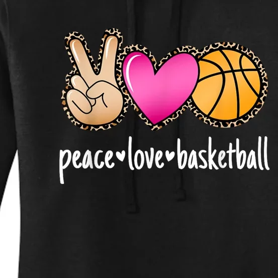 Peace Love Basketball Leopard Print Girls Women Basketball Women's Pullover Hoodie