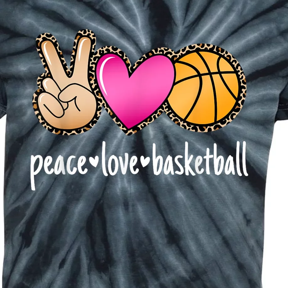 Peace Love Basketball Leopard Print Girls Women Basketball Kids Tie-Dye T-Shirt