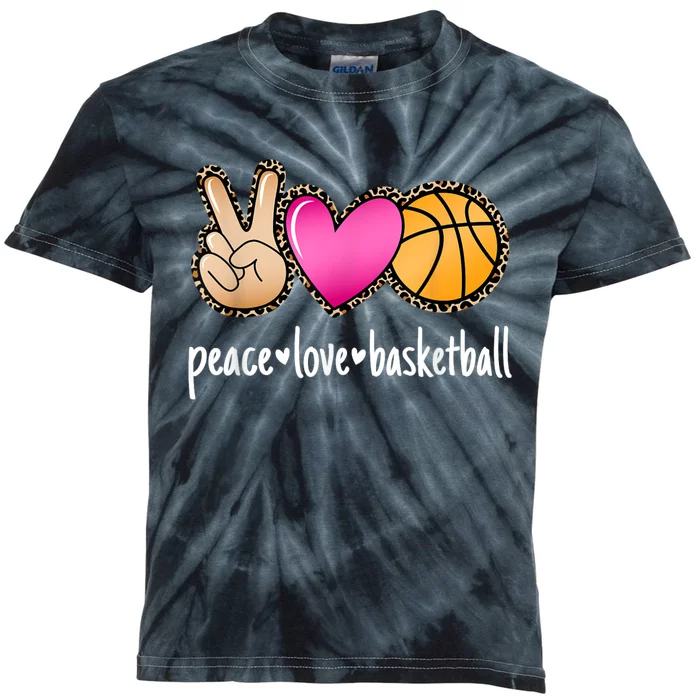 Peace Love Basketball Leopard Print Girls Women Basketball Kids Tie-Dye T-Shirt