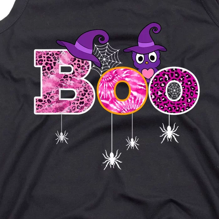 Pink Leopard Boo Spider WItch Hat Cute Scary Halloween Girls Tank Top