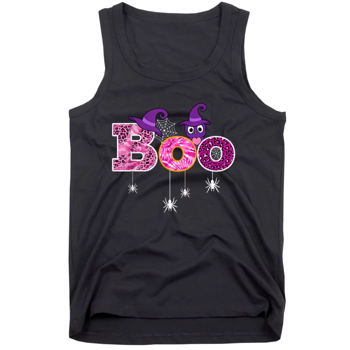 Pink Leopard Boo Spider WItch Hat Cute Scary Halloween Girls Tank Top