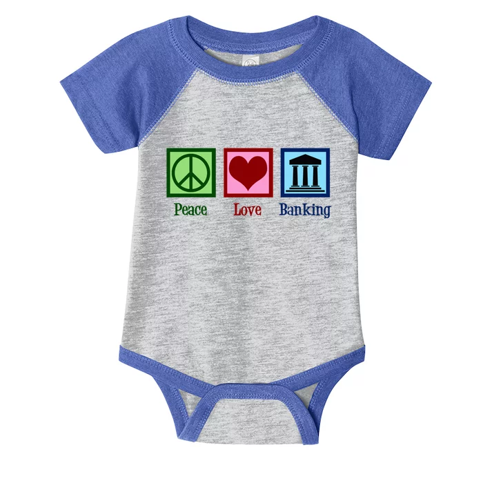 Peace Love Banking Funny Banker Cool Gift Infant Baby Jersey Bodysuit