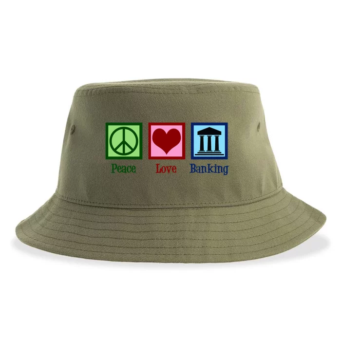 Peace Love Banking Funny Banker Cool Gift Sustainable Bucket Hat