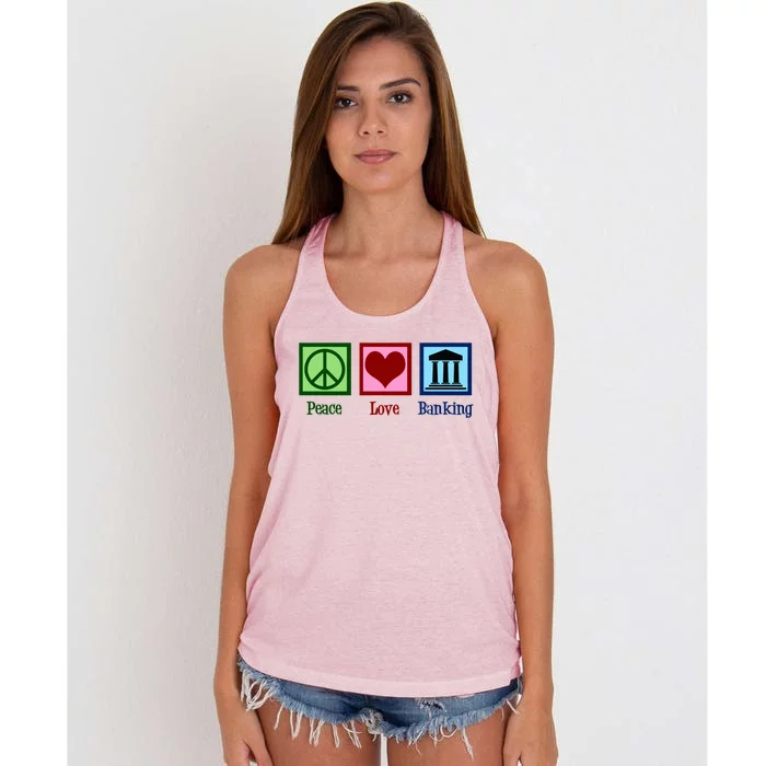 Peace Love Banking Funny Banker Cool Gift Women's Knotted Racerback Tank