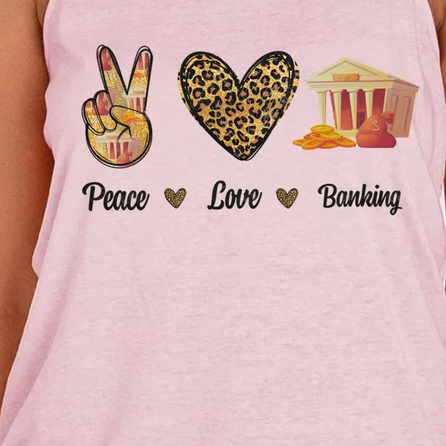 Peace Love Banking Job Love Banker Leopard Cute Gift Women's Knotted Racerback Tank