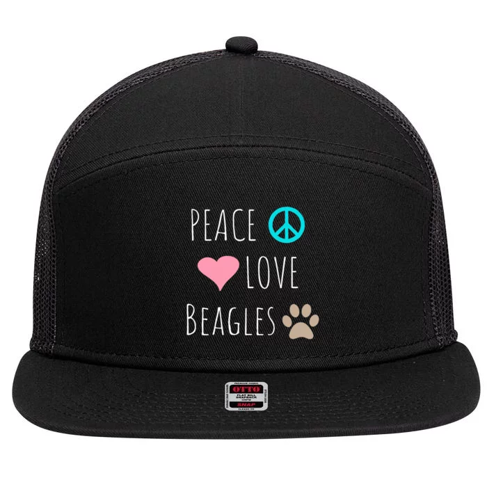 Peace Love Beagles Cute Dog Puppy Pet Lover 7 Panel Mesh Trucker Snapback Hat