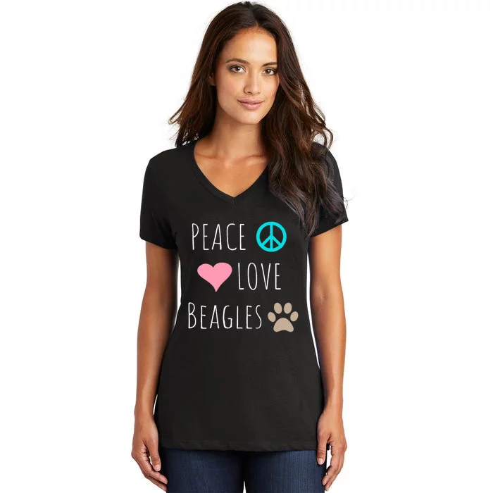 Peace Love Beagles Cute Dog Puppy Pet Lover Women's V-Neck T-Shirt