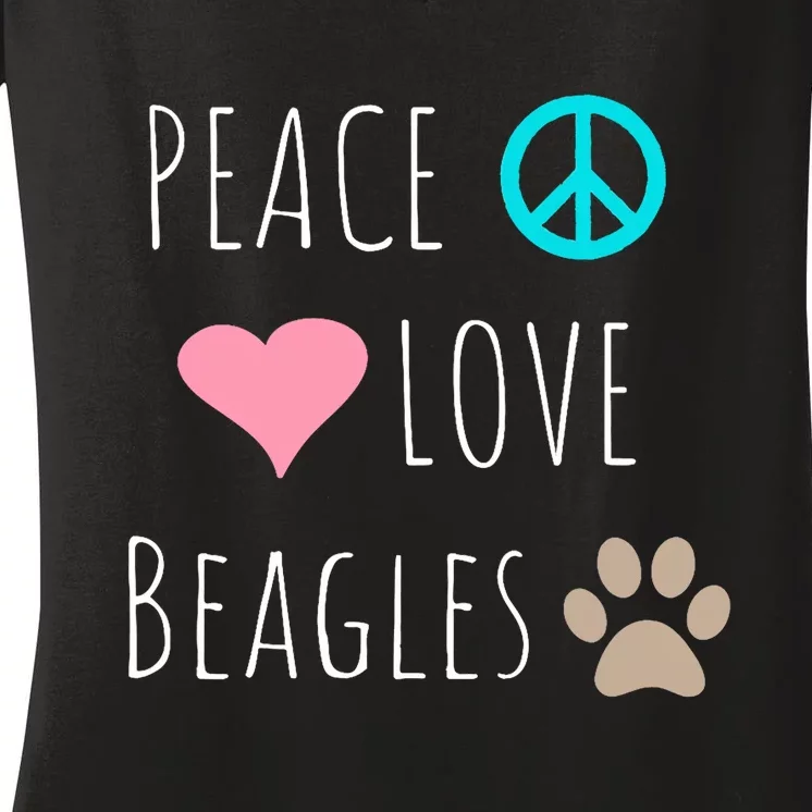 Peace Love Beagles Cute Dog Puppy Pet Lover Women's V-Neck T-Shirt