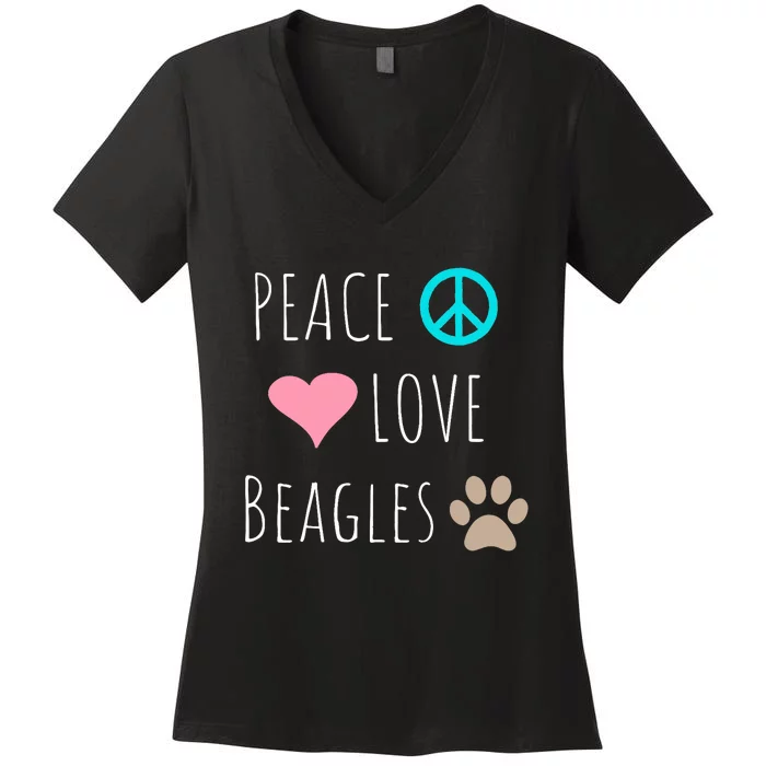 Peace Love Beagles Cute Dog Puppy Pet Lover Women's V-Neck T-Shirt