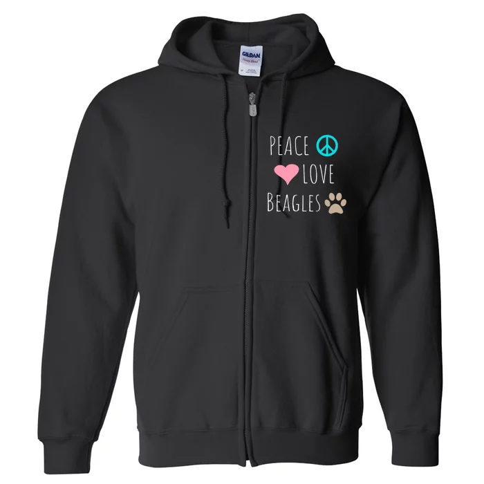 Peace Love Beagles Cute Dog Puppy Pet Lover Full Zip Hoodie