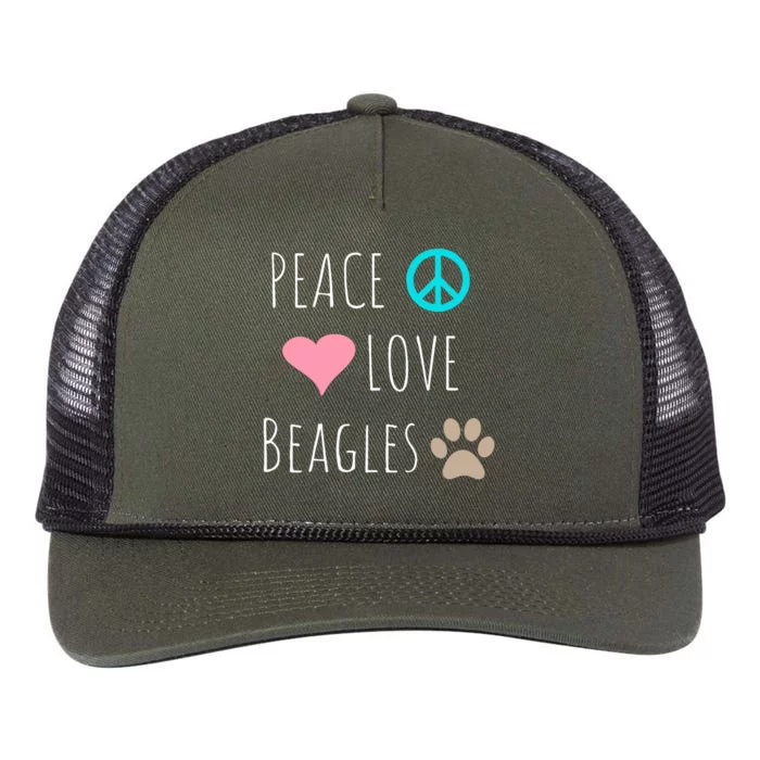 Peace Love Beagles Cute Dog Puppy Pet Lover Retro Rope Trucker Hat Cap