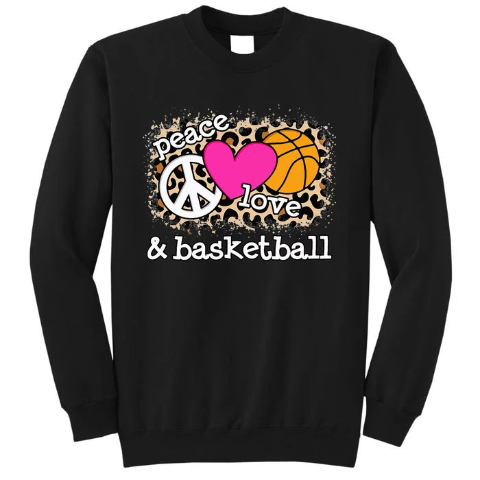 Peace Love Basketball Leopard Print  Basketball Tall Sweatshirt