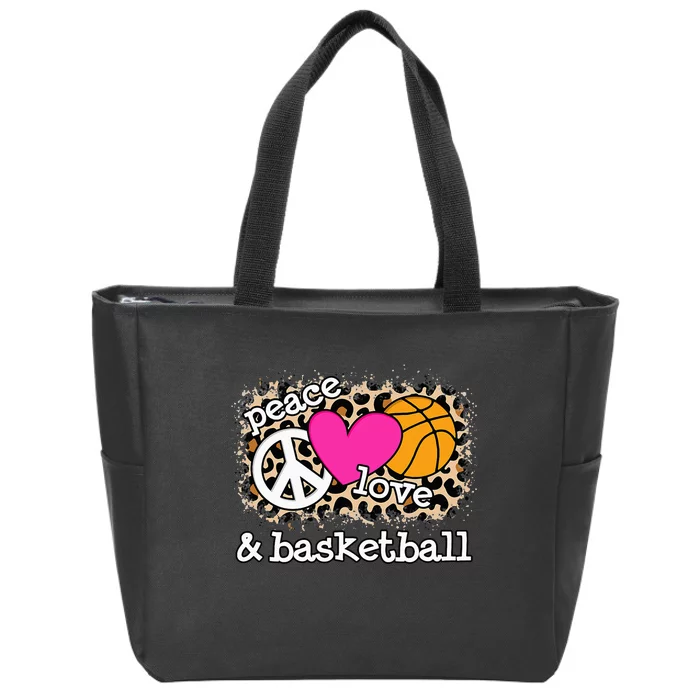 Peace Love Basketball Leopard Print  Basketball Zip Tote Bag