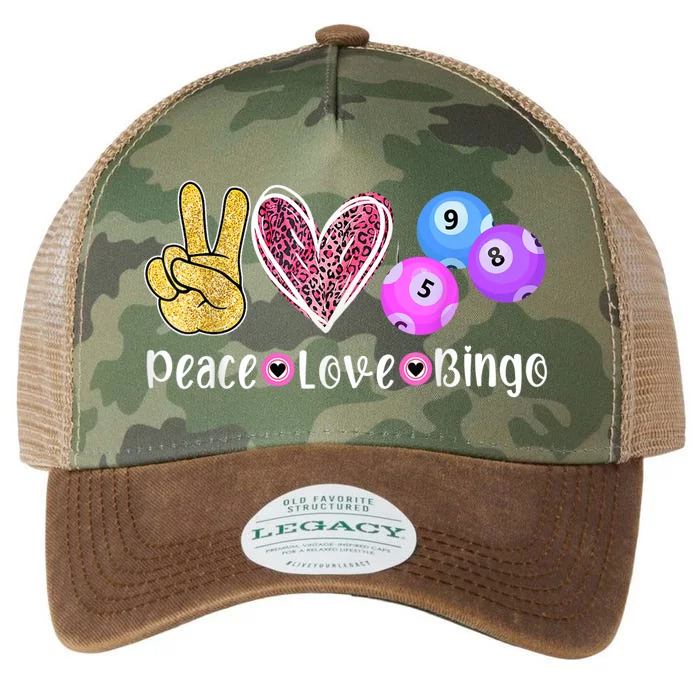 Peace Love Bingo Funny Bingo Lover Legacy Tie Dye Trucker Hat