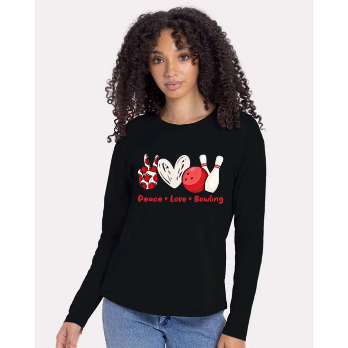 Peace Love Bowling Gift Bowling Lovers Bowlers Gift Womens Cotton Relaxed Long Sleeve T-Shirt