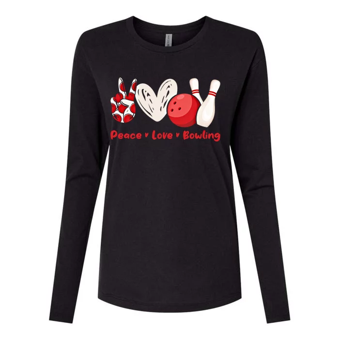 Peace Love Bowling Gift Bowling Lovers Bowlers Gift Womens Cotton Relaxed Long Sleeve T-Shirt