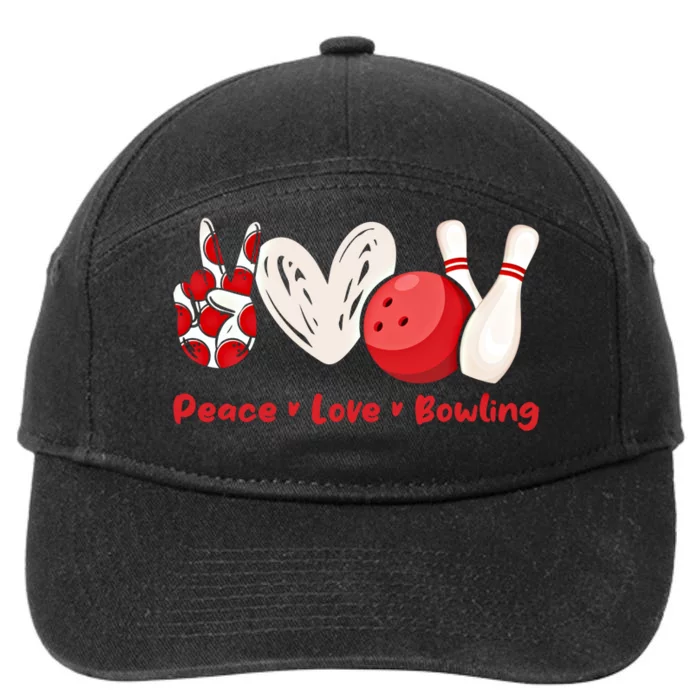 Peace Love Bowling Gift Bowling Lovers Bowlers Gift 7-Panel Snapback Hat