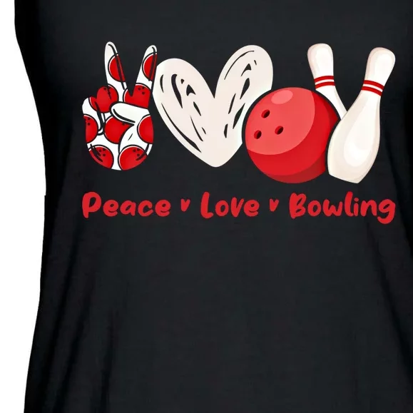 Peace Love Bowling Gift Bowling Lovers Bowlers Gift Ladies Essential Flowy Tank