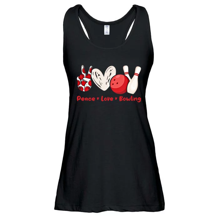 Peace Love Bowling Gift Bowling Lovers Bowlers Gift Ladies Essential Flowy Tank