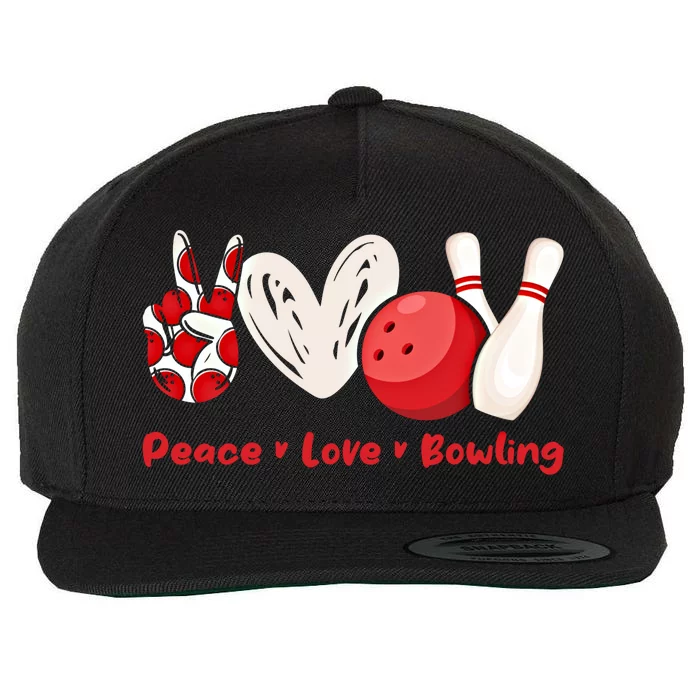 Peace Love Bowling Gift Bowling Lovers Bowlers Gift Wool Snapback Cap