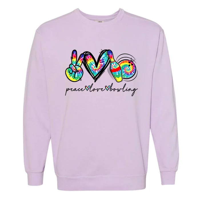 Peace Love Bowling Tie Dye Cute Bowling Lovers Meaningful Gift Garment-Dyed Sweatshirt