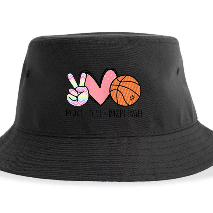 Peace Love Basketball Heart for Wo Teens Tween Girls Sustainable Bucket Hat