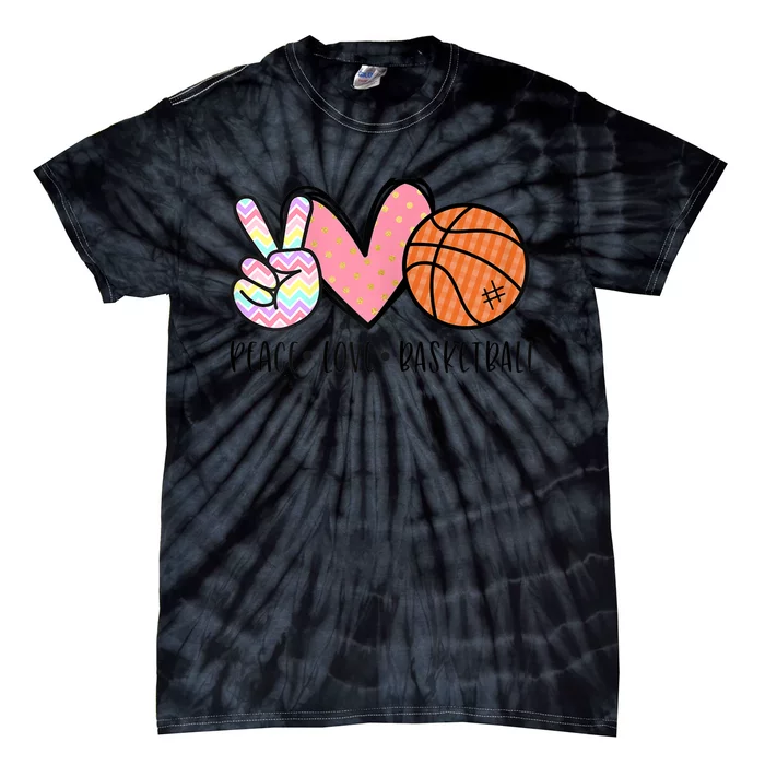 Peace Love Basketball Heart for Wo Teens Tween Girls Tie-Dye T-Shirt