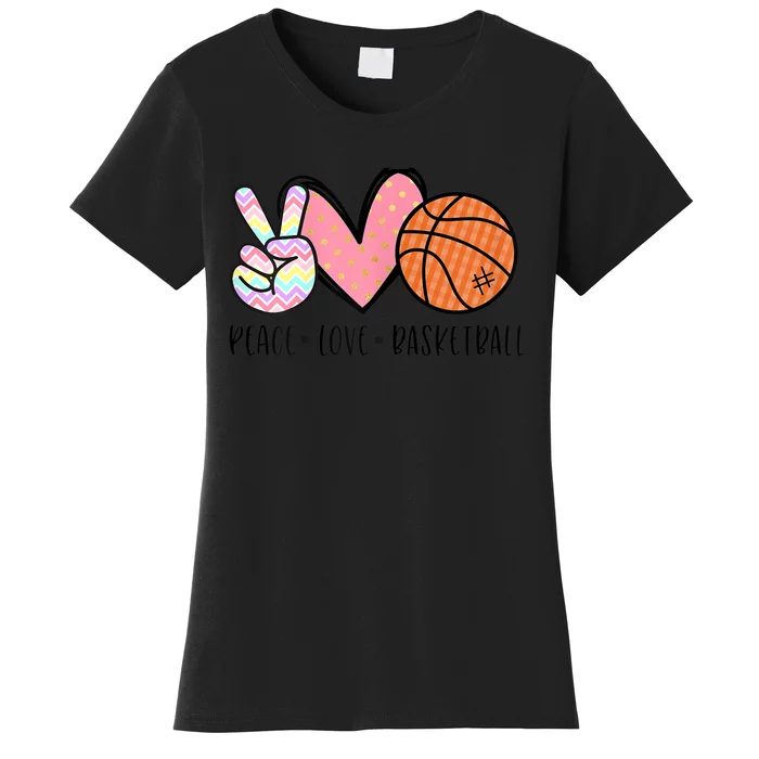 Peace Love Basketball Heart for Wo Teens Tween Girls Women's T-Shirt