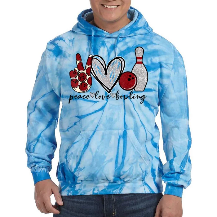 Peace Love Bowling Funny Bowling Lover Tie Dye Hoodie