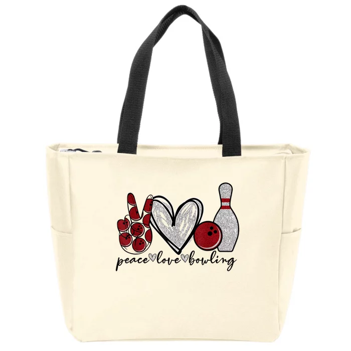 Peace Love Bowling Funny Bowling Lover Zip Tote Bag