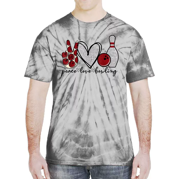 Peace Love Bowling Funny Bowling Lover Tie-Dye T-Shirt