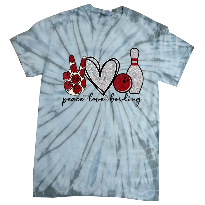 Peace Love Bowling Funny Bowling Lover Tie-Dye T-Shirt