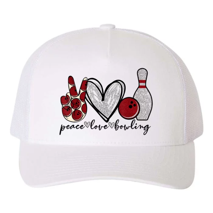 Peace Love Bowling Funny Bowling Lover Yupoong Adult 5-Panel Trucker Hat