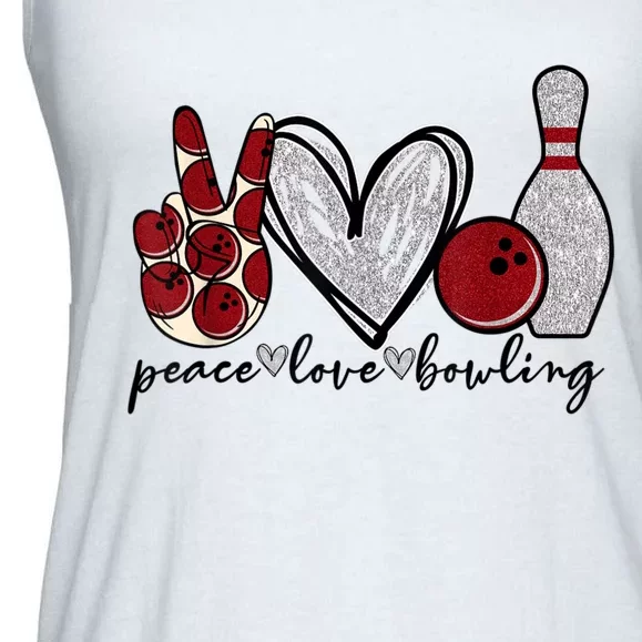 Peace Love Bowling Funny Bowling Lover Ladies Essential Flowy Tank