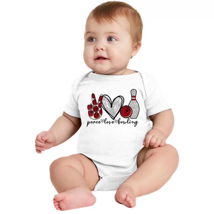 Peace Love Bowling Funny Bowling Lover Baby Bodysuit